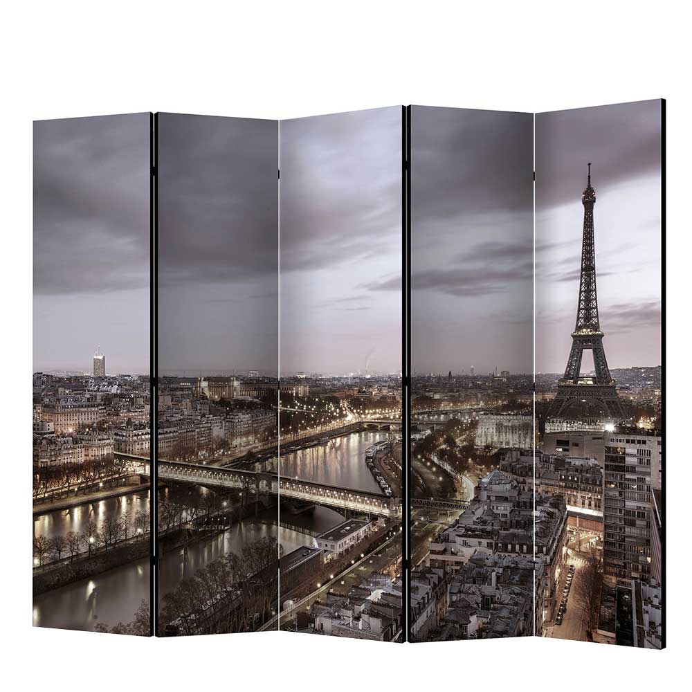 Paravent blickdicht Ailuna mit PARIS Motiv aus Leinwand und Fichtenholz