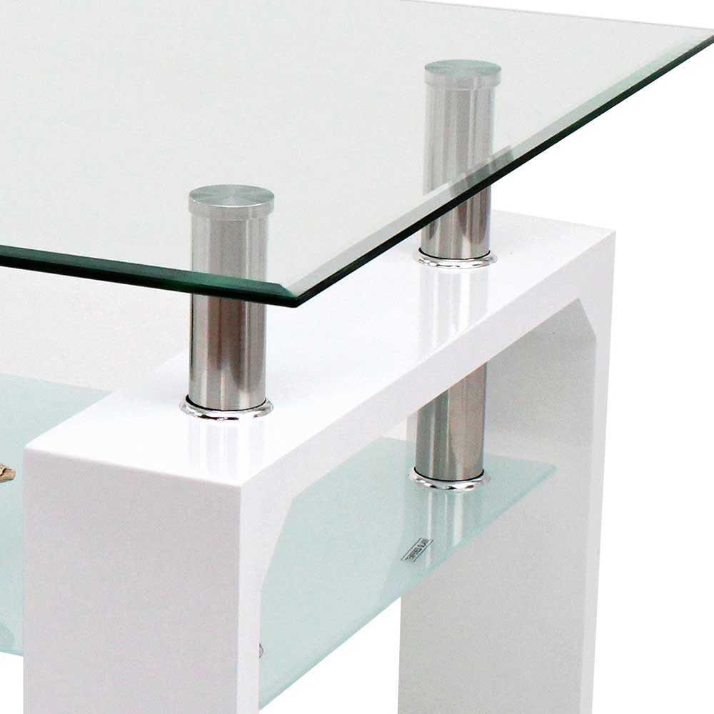 Hochglanz Sofa Tisch Azona in Weiß mit Glasplatte