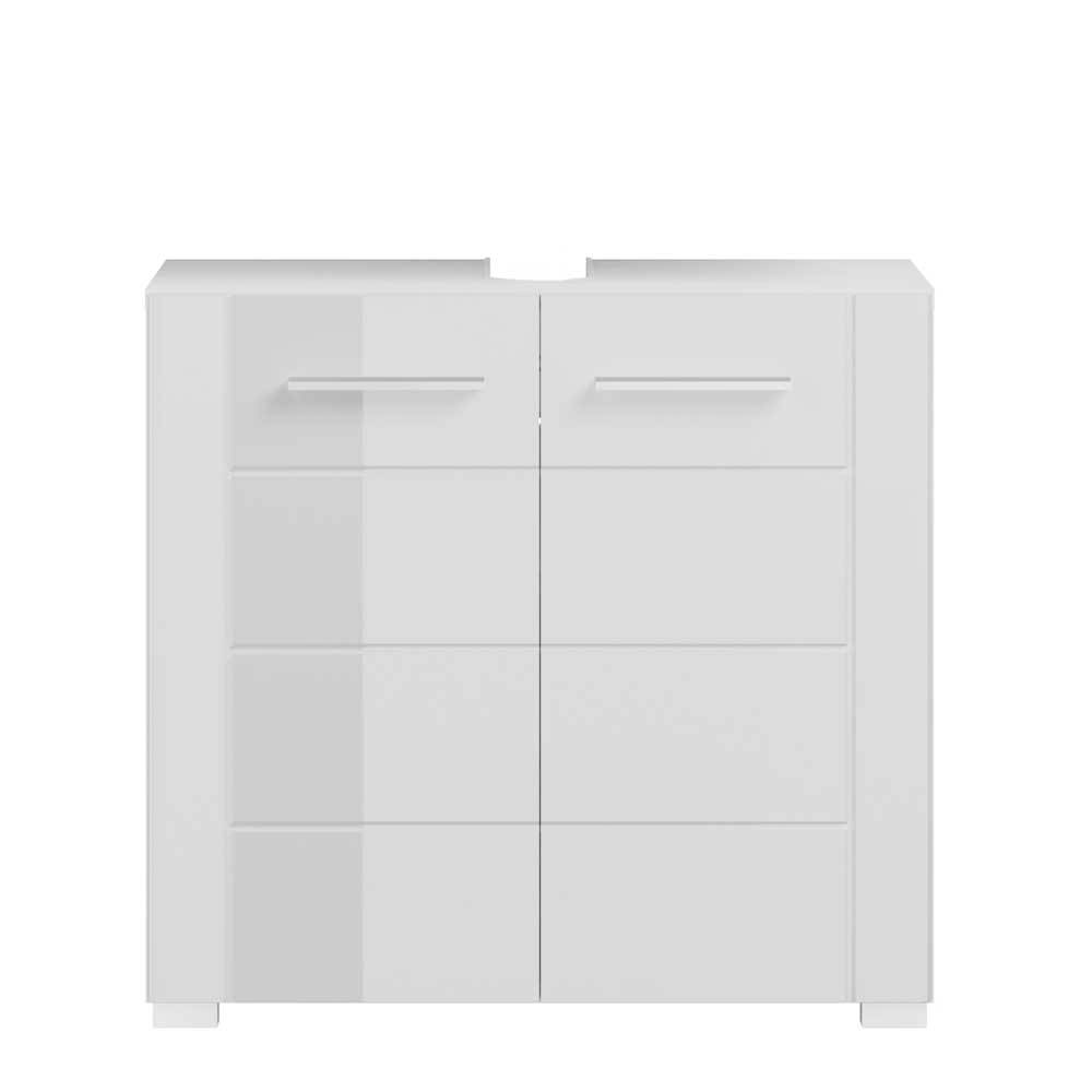 Weiße Badezimmermöbel Mianna mit Hochglanz Front Dekor tiefgezogen (dreiteilig)