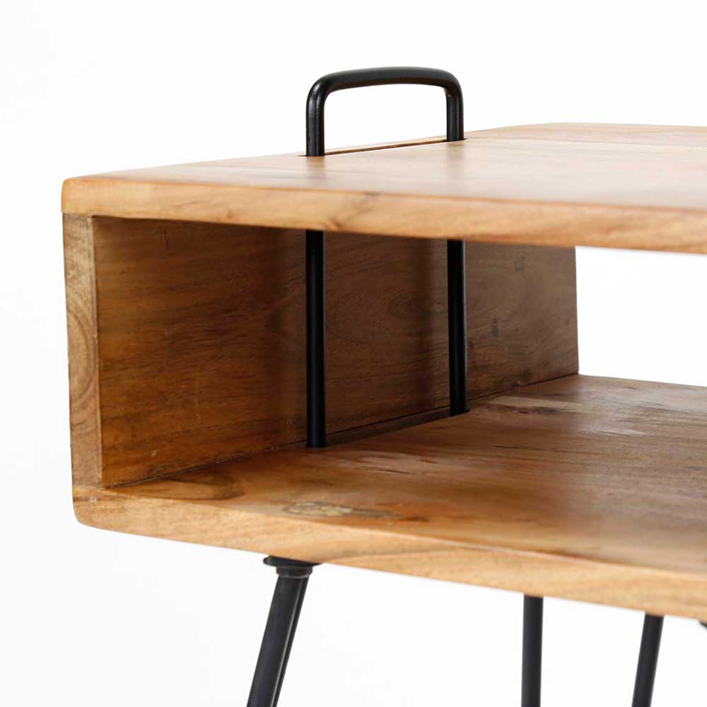 Nachttisch Gordon aus Akazie Massivholz und Stahl im Loft Design