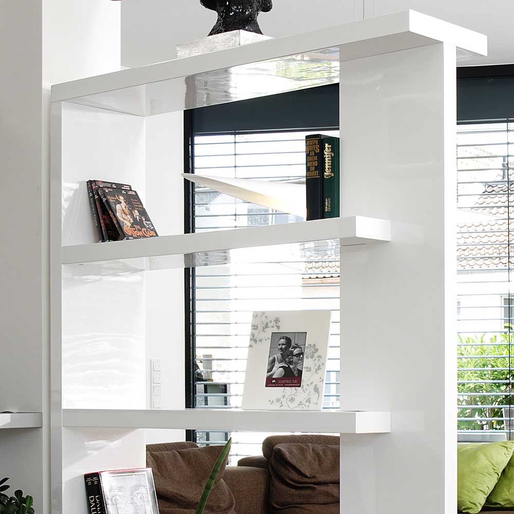 Design Bücherregal Gertrica in Weiß Hochglanz 180 cm hoch