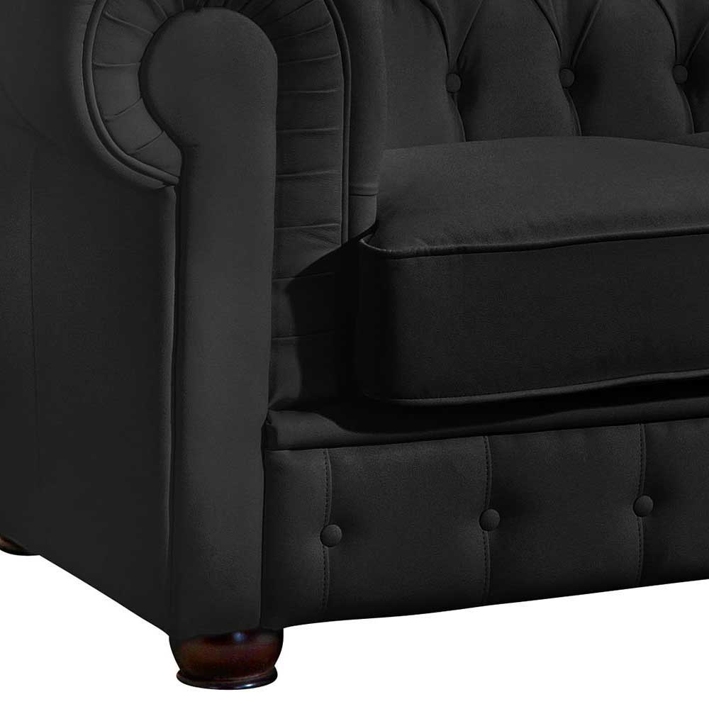 Chesterfield Look Couch Vinzenzo aus Kunstleder in Schwarz