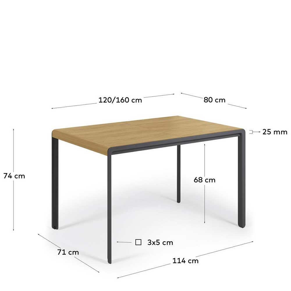 Moderner Esszimmer Tisch Russell in Eichefarben und Schwarz mit Kulissenauszug