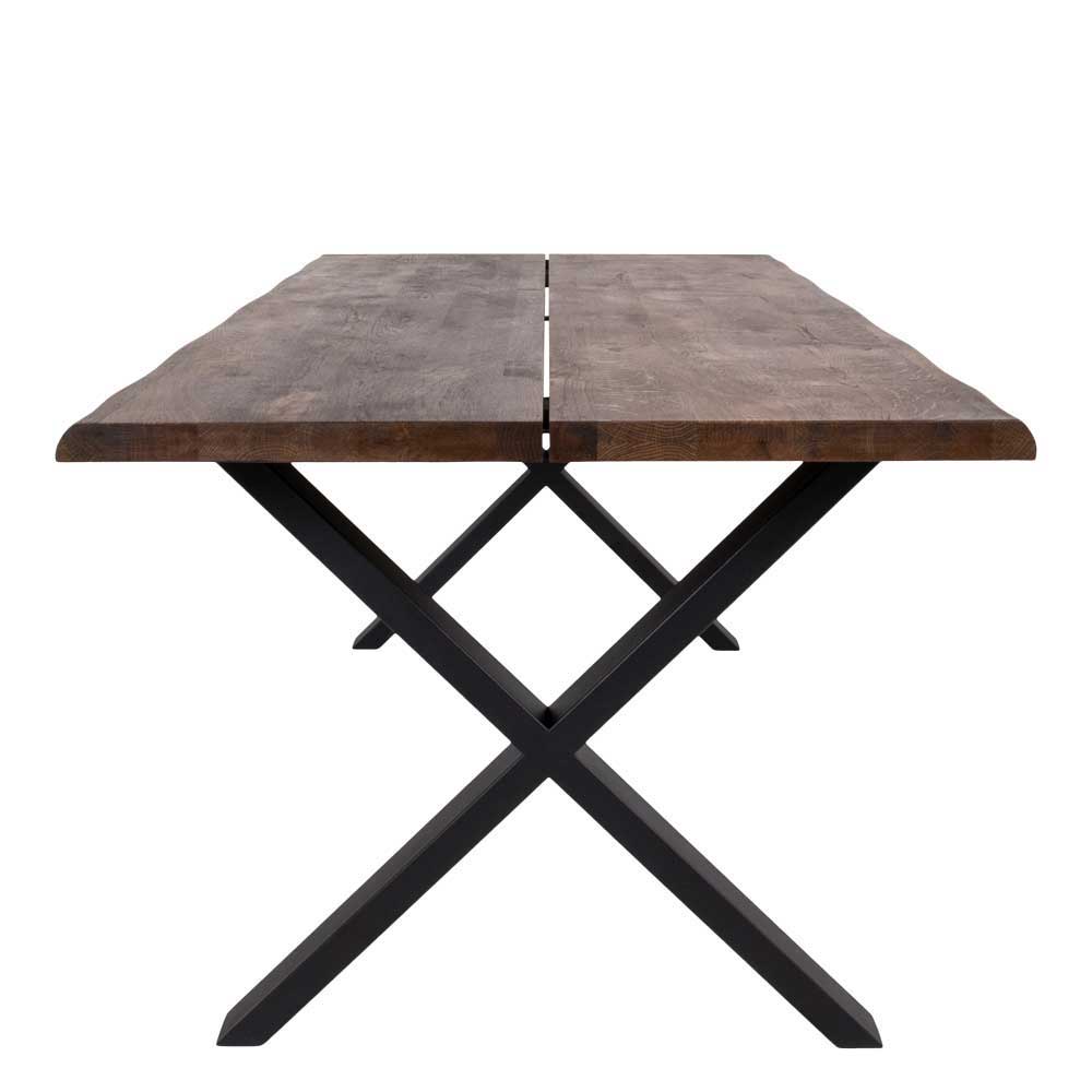 Sitzgruppe Factory Salerno schwarze Kunstleder Stühle Eiche Tisch (siebenteilig)