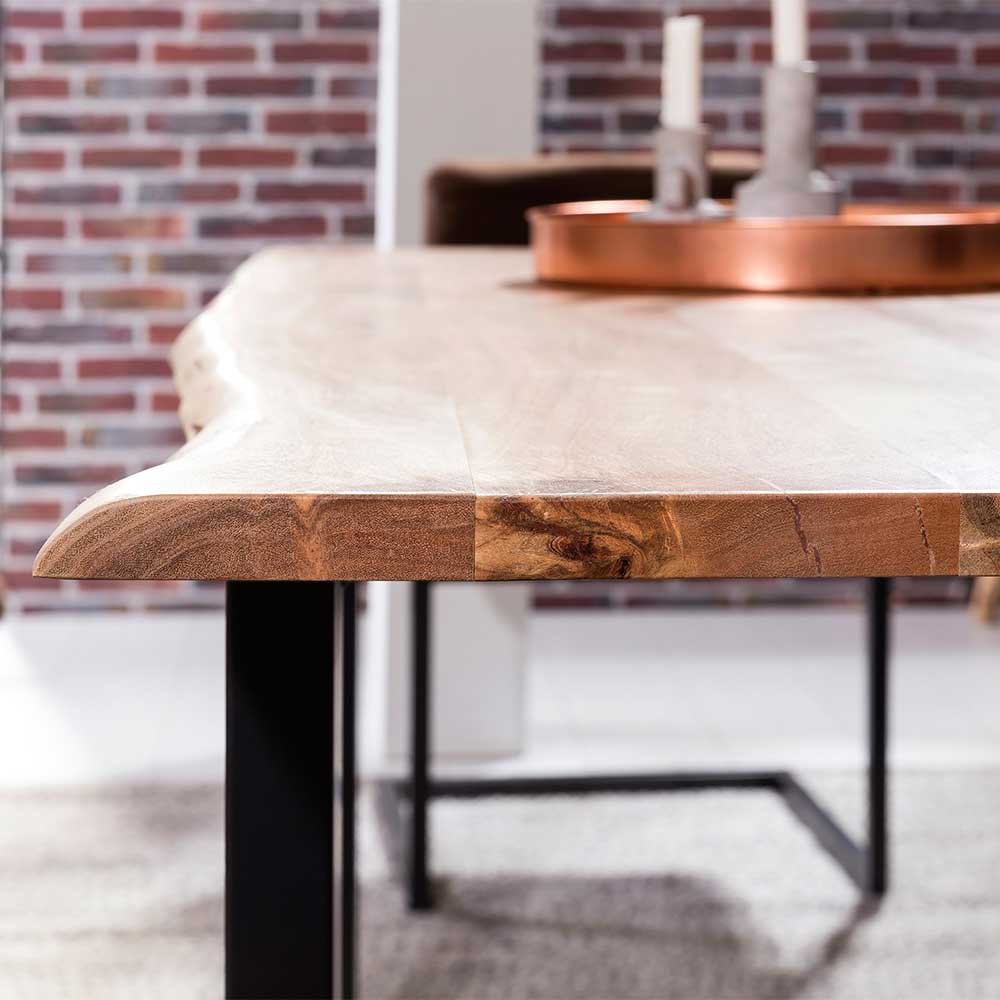 Baumkanten Holztisch Borgas aus Akazie Massivholz und Stahl lackiert und gewachst