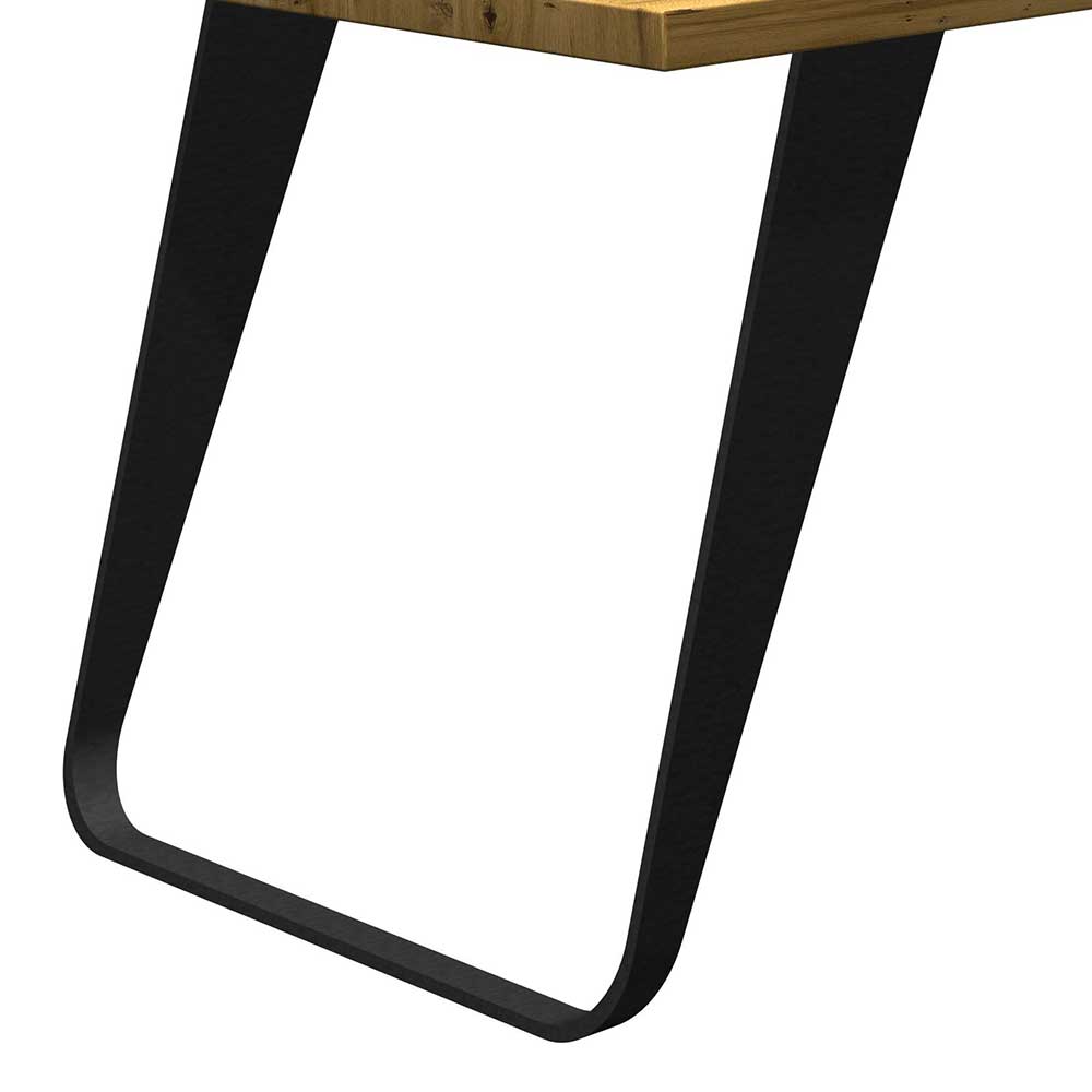 Tisch Eiche Massivholz Oronto mit Metall Bügelgestell in Schwarz