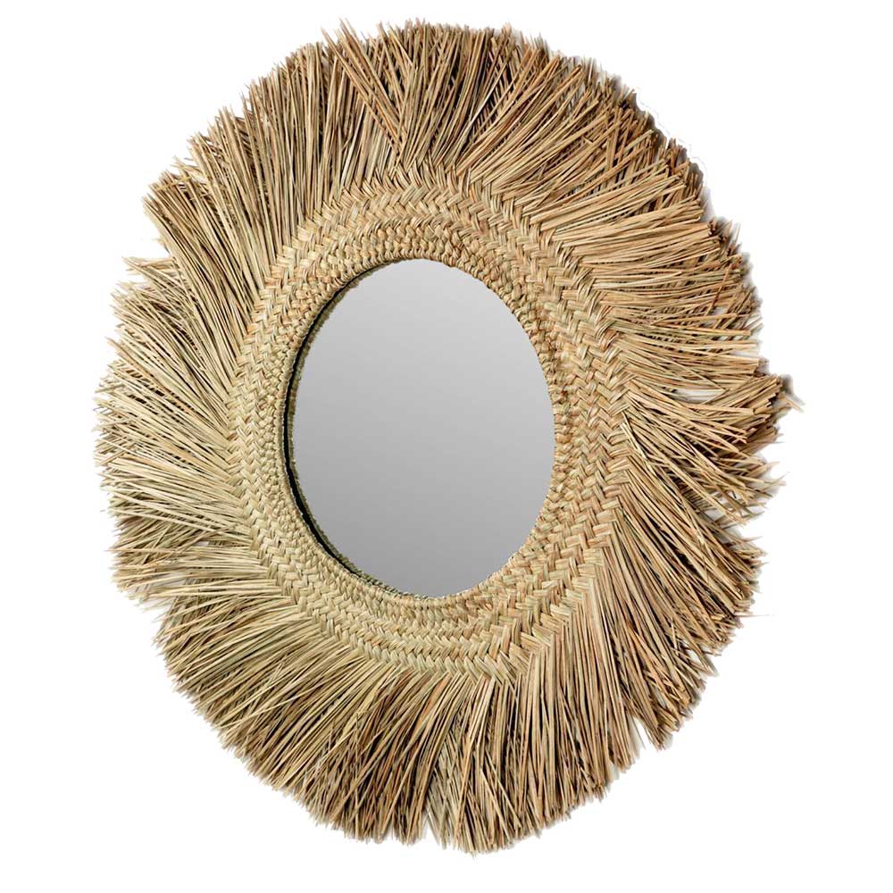Design Spiegel Wakes in runder Form mit Seegras Rahmen