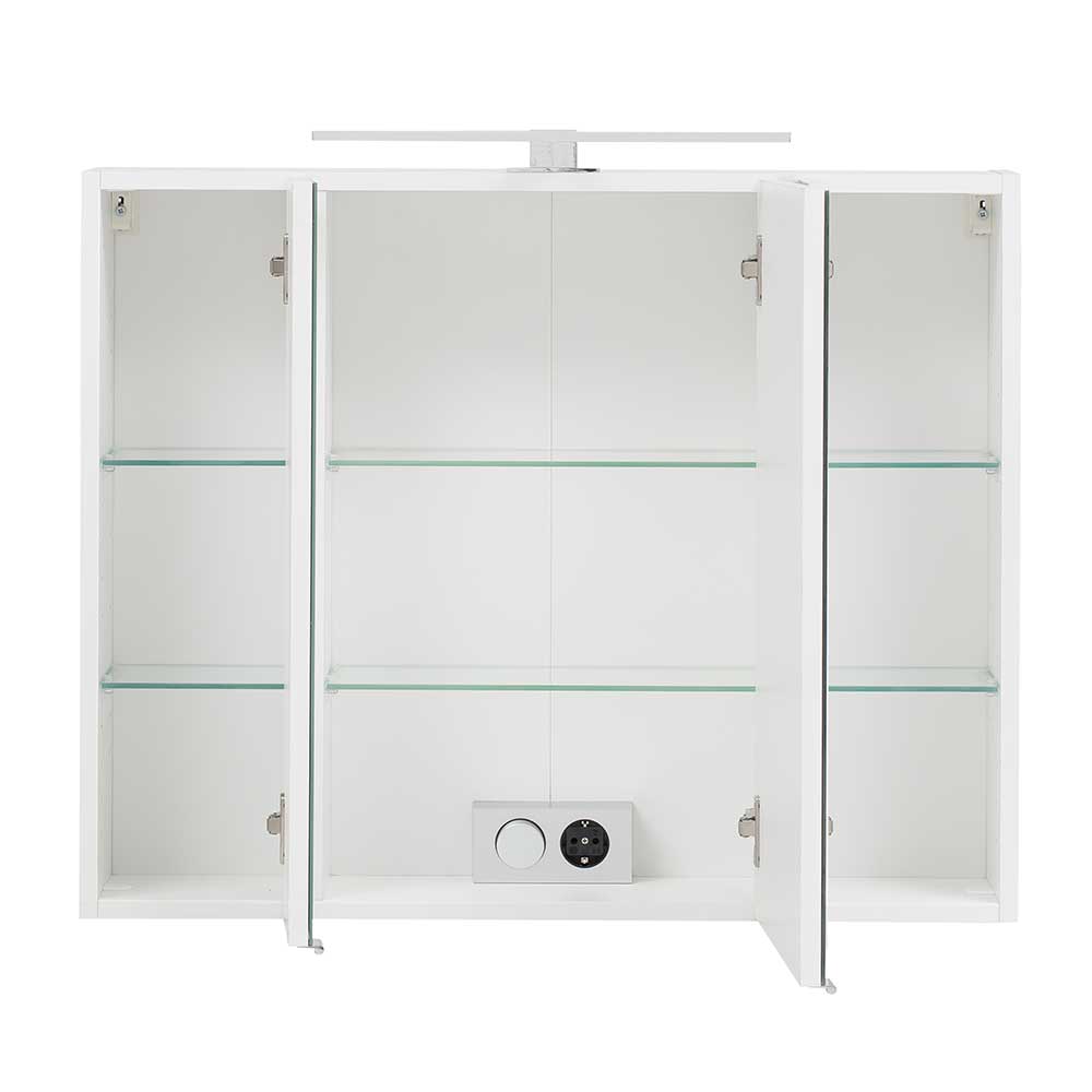 Weißer Bad Spiegelschrank Daralos mit LED Beleuchtung und drei Türen