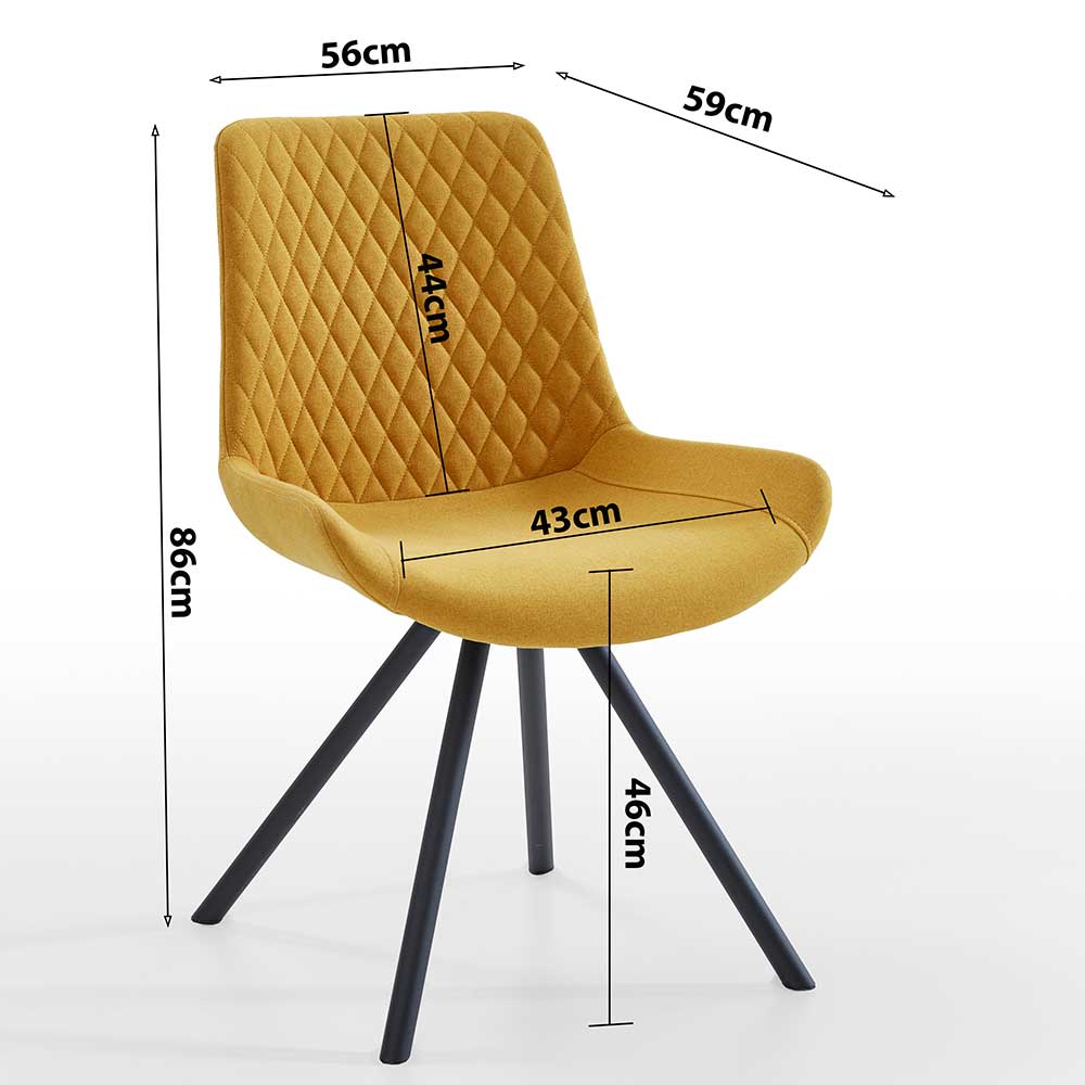 Gelbe Esstisch Stühle Edwin aus Webstoff mit Gestell aus Metall (2er Set)