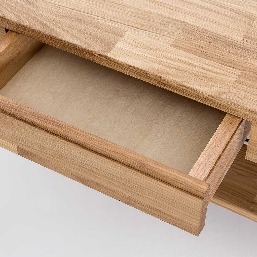 Sofa Tisch Enetta aus Eiche Massivholz mit zusätzlicher Ablage