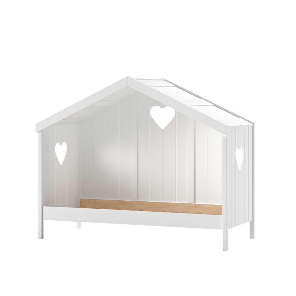 Kinderzimmerbett Hausform Ciomore in Weiß mit Herz Motiv