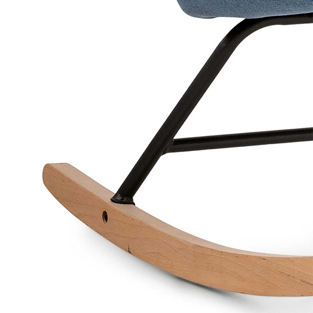 Blauer Schaukelsessel Conzuela im Skandi Design auf Holz Kufen