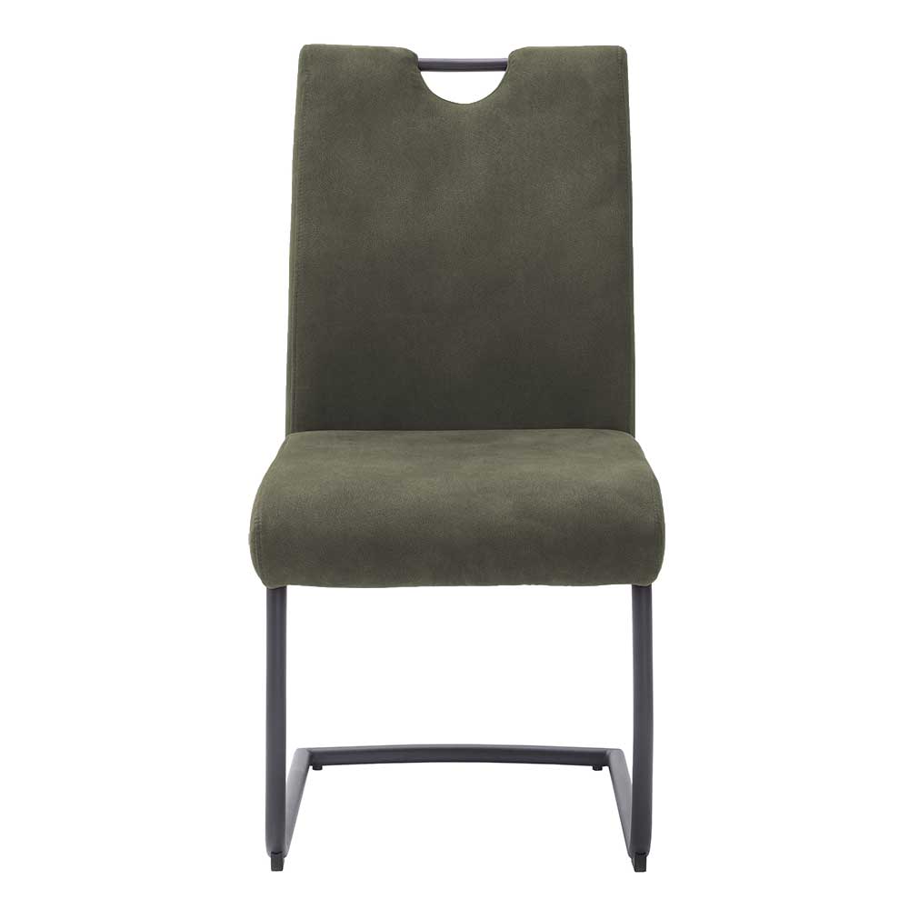 Freischwinger Stühle Hiva in Oliv Grün mit schwarzem Gestell aus Metall (2er Set)