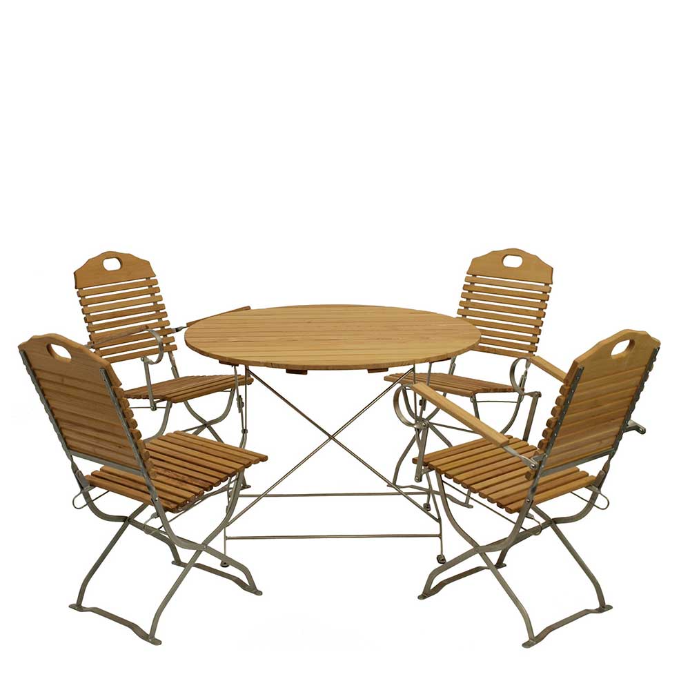 Klappbare Garten Sitzgruppe Baptus mit rundem Tisch (fünfteilig)