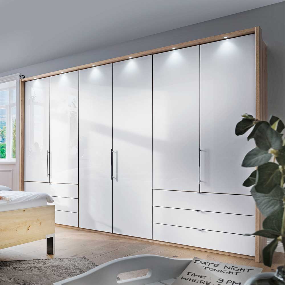 Falttüren Schlafzimmerschrank Waluva in Weiß und Eiche Bianco modern