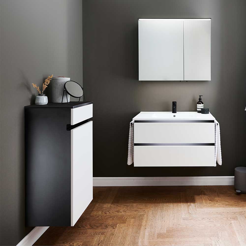 Badezimmermöbel Set Kiazu in Weiß und Schwarz (dreiteilig)
