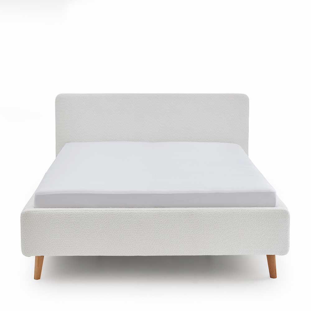 Polster Bett Cremeweiß Glorious 140x200 cm mit Vierfußgestell aus Holz