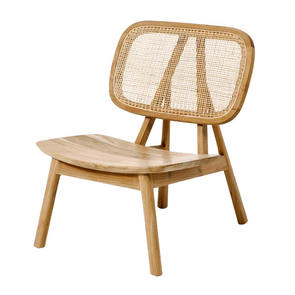 Holz Sessel Escuredo im Skandi Design aus Teak und Rattan