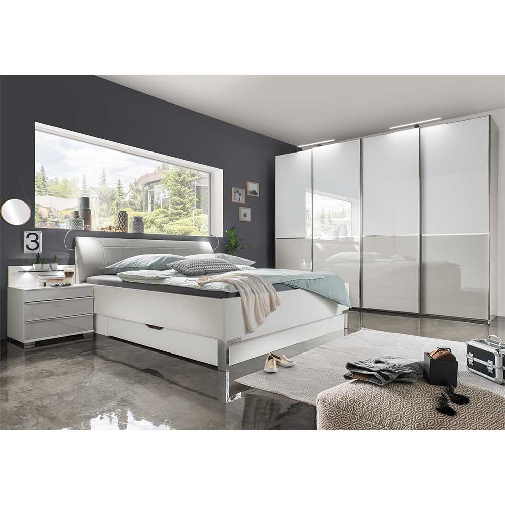 Schlafzimmer Xarina in Weiß und Hellgrau mit LED Beleuchtung (vierteilig)