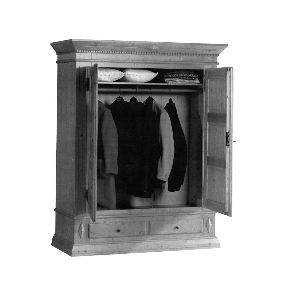 Massivholz Kleiderschrank Leoniara aus Fichte antik lackiert abschließbar