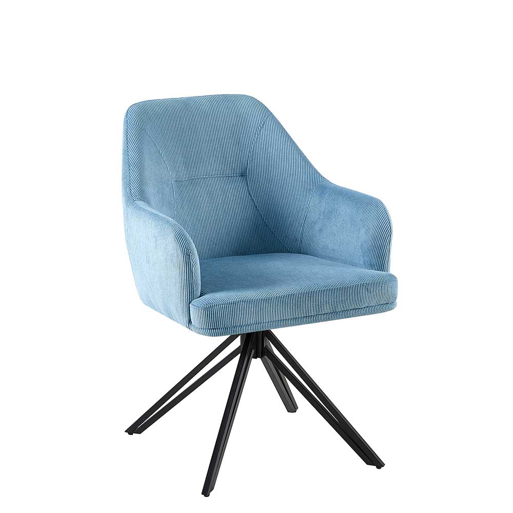 Hellblaue Esstisch Stühle Sixtys aus Cord mit Gestell aus Metall (2er Set)