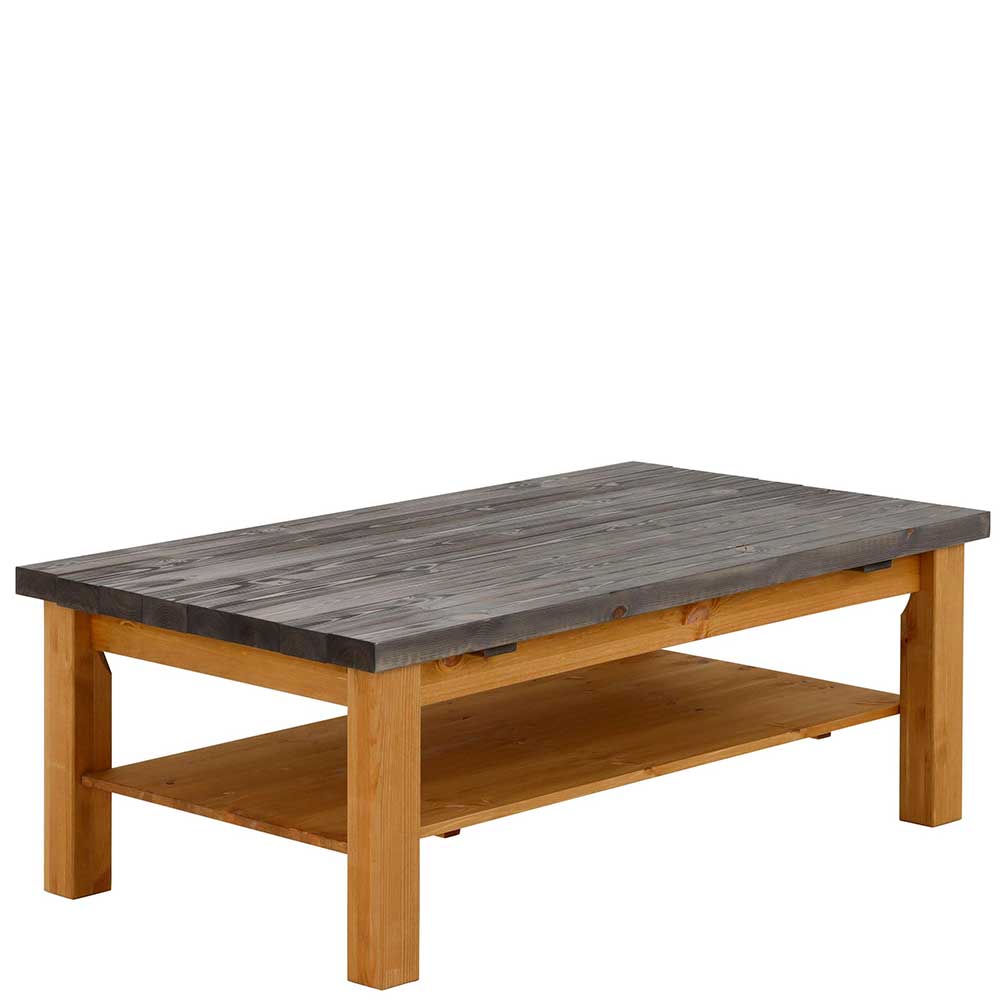 Holztisch Massiv Kandrun in Kieferfarben und Grau