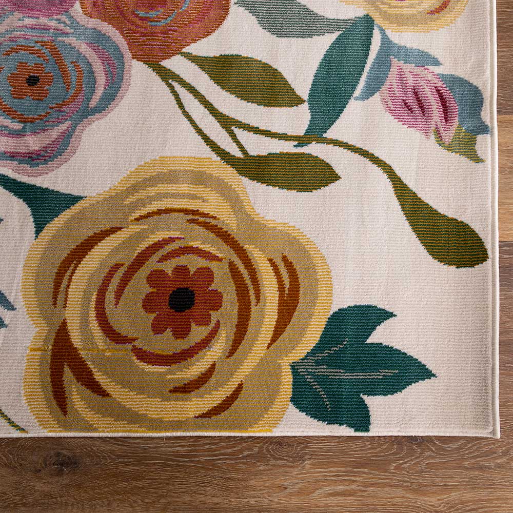 Bunter Kurzflor Teppich Yaderra mit Blumen Motiv - rechteckig
