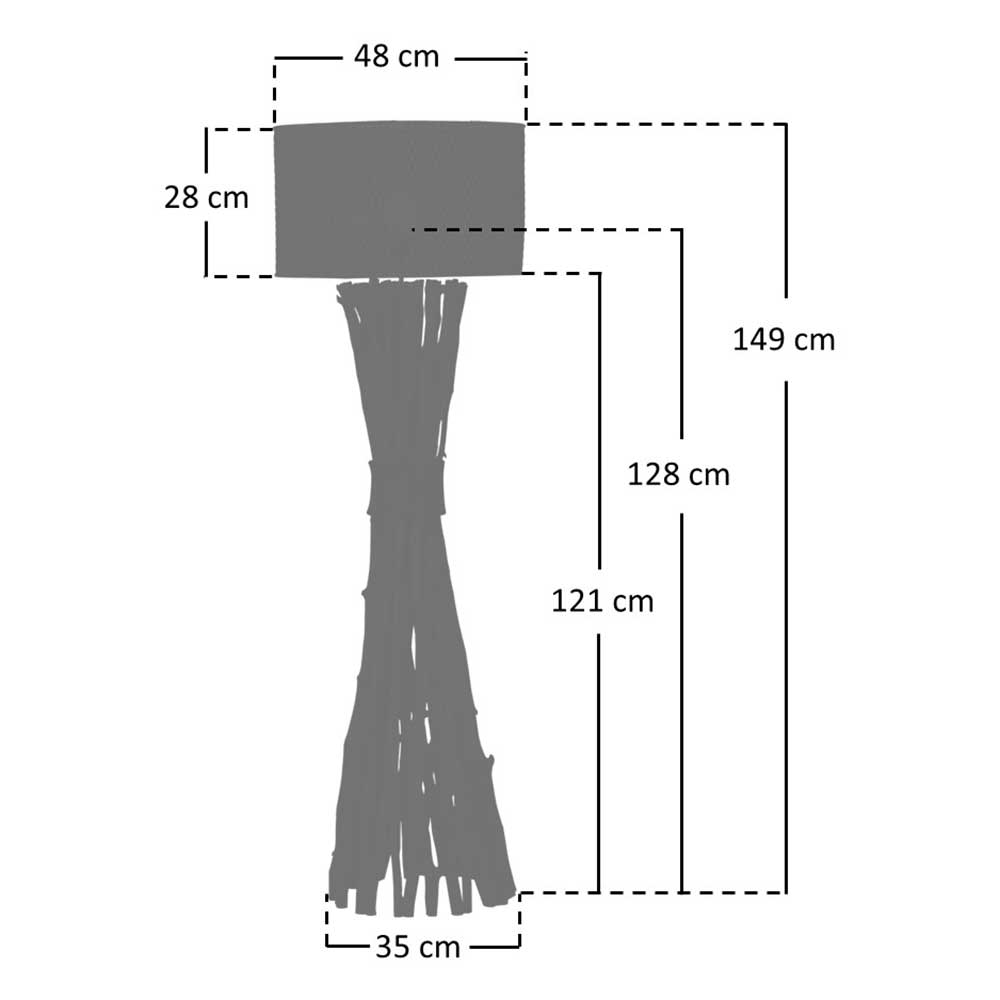 Skandi Design Treibholz Stehlampe Tiapeh in Cremefarben 149 cm hoch