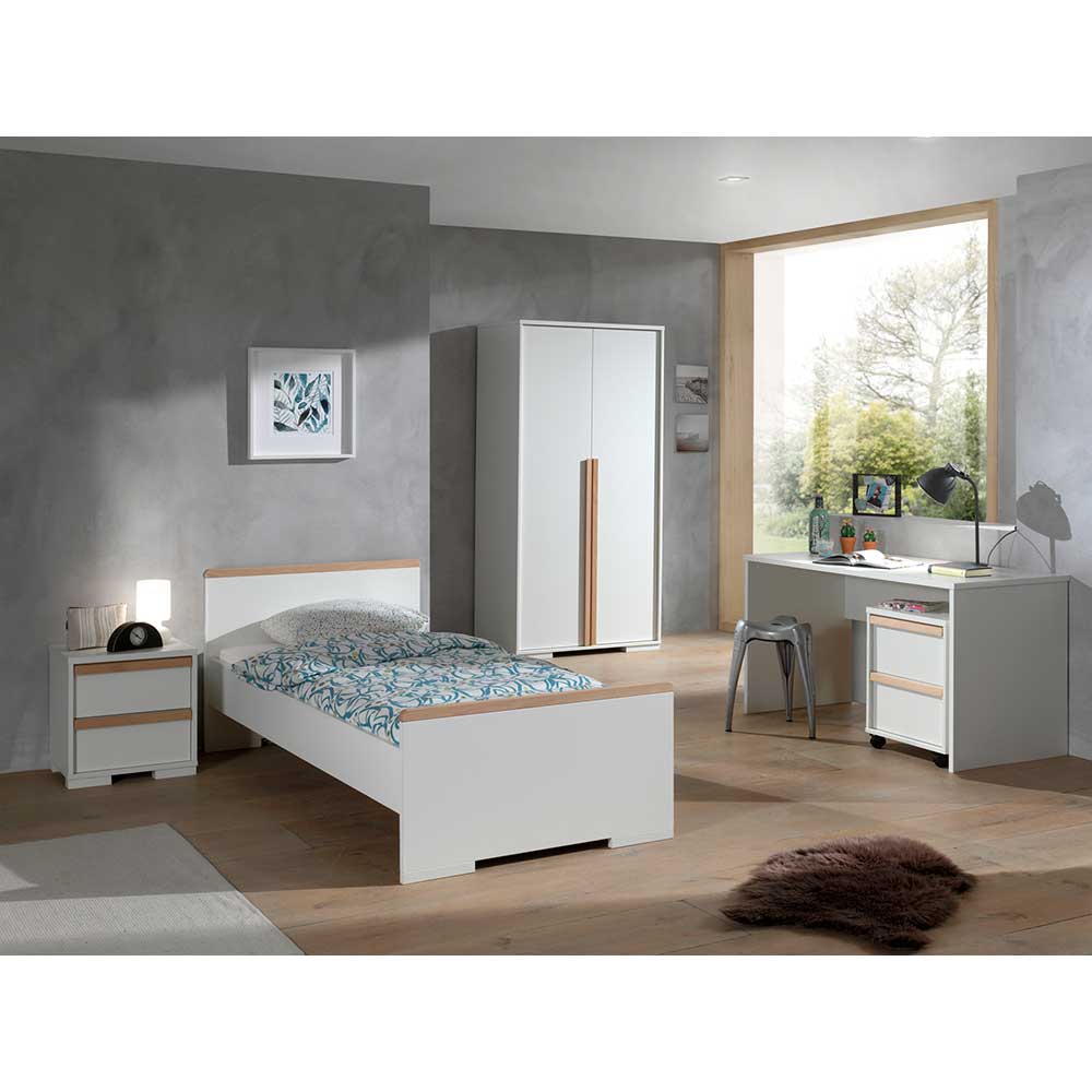 Jugendschlafzimmer Kombi Handican in Weiß und Buche (fünfteilig)