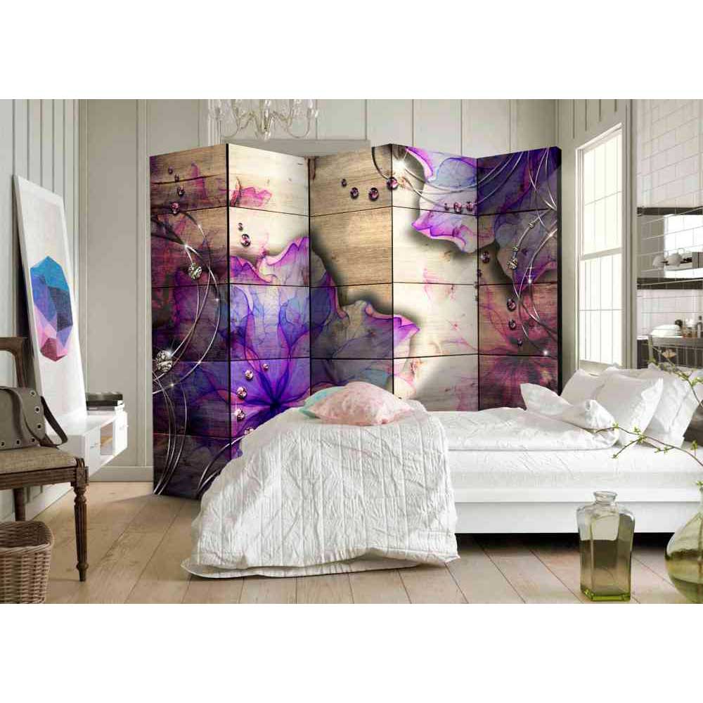 Spanische Wand Chilena mit violetten Blüten und Edelsteinen 225 cm breit