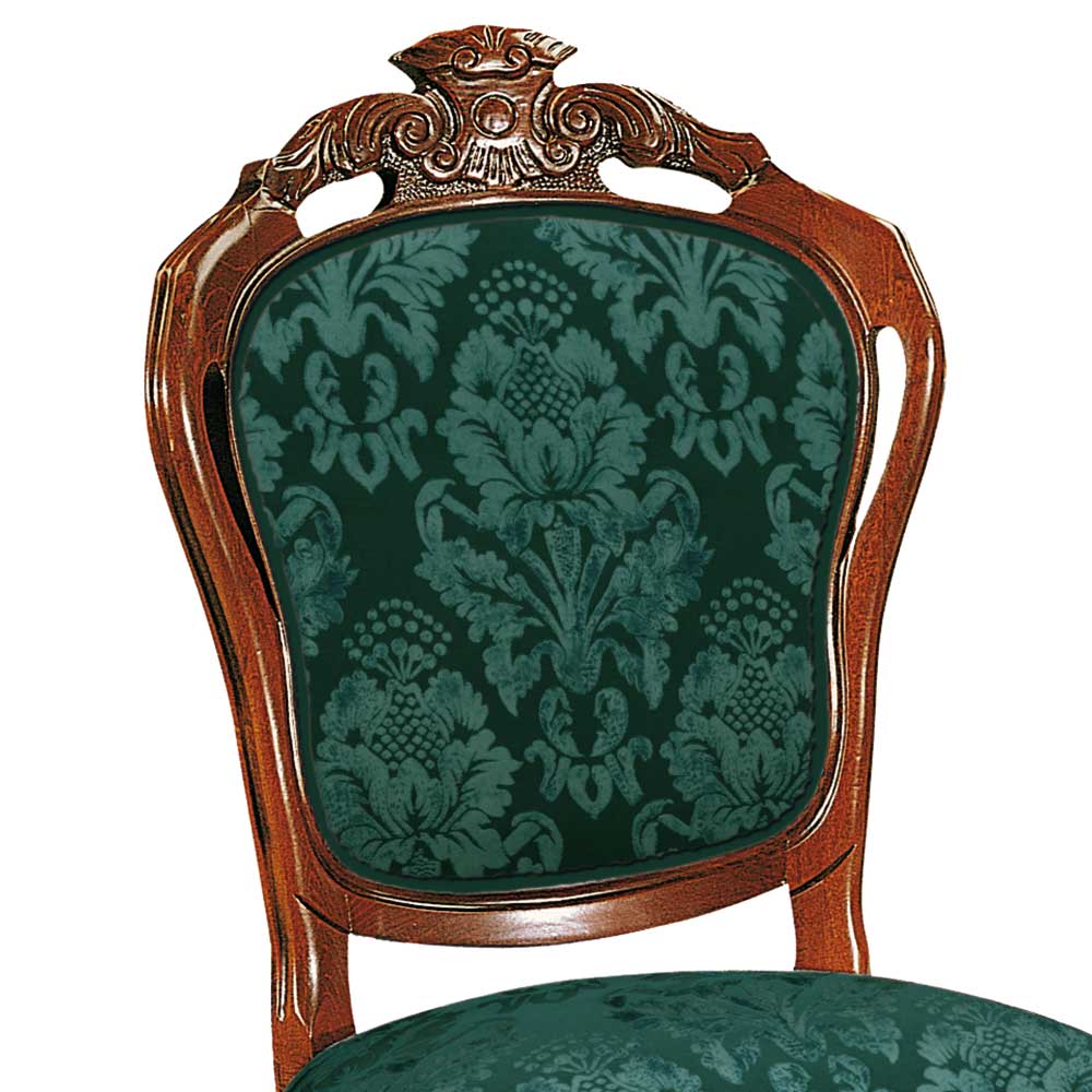 Barockstil Stuhl Picanura Bezug in Dunkelgrün mit Ornament Muster