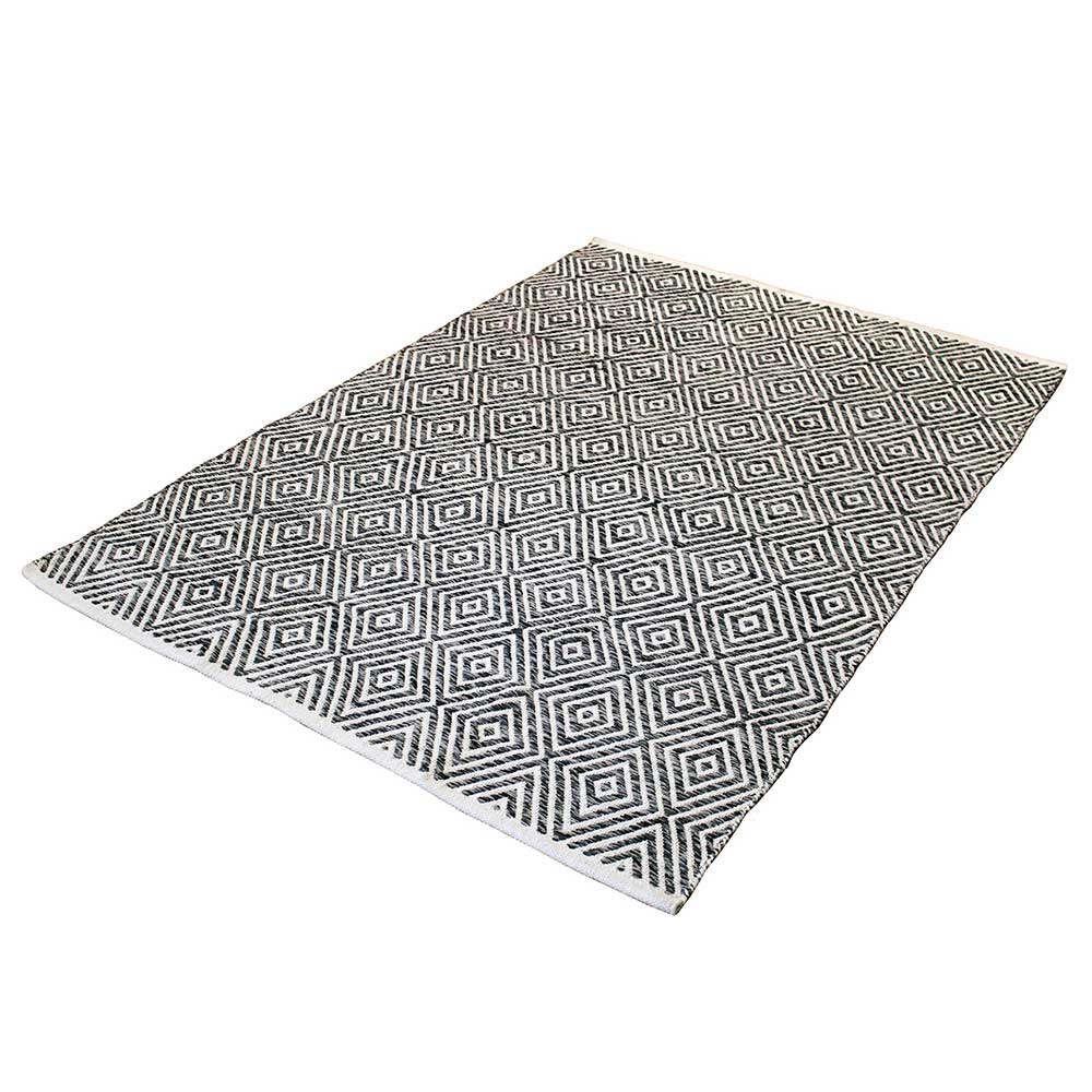 Webteppich Leonales in Creme Weiß und Grau geometrisch gemustert