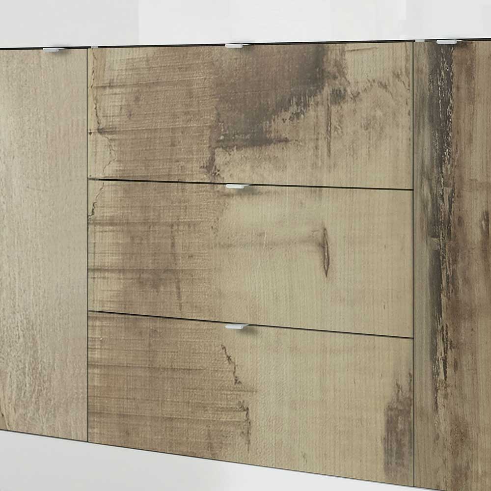 Esszimmer Sideboard Yuelva in Weiß und Holz verwitterter Optik 210 cm breit