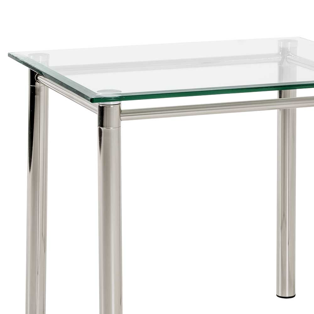 Wohnzimmer Tisch Antigua mit Glasplatte und verchromtem 4-Fußgestell