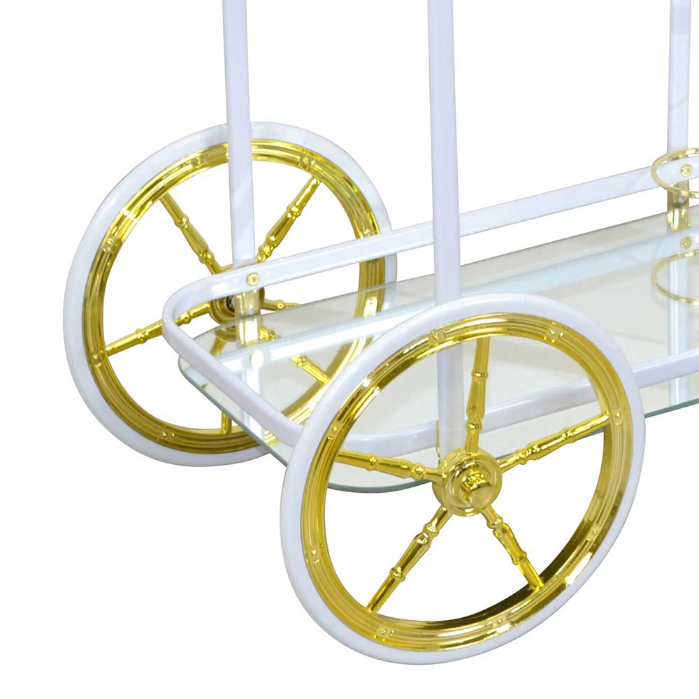 Servierwagen Astaran in Weiß und Goldfarben mit Rädern