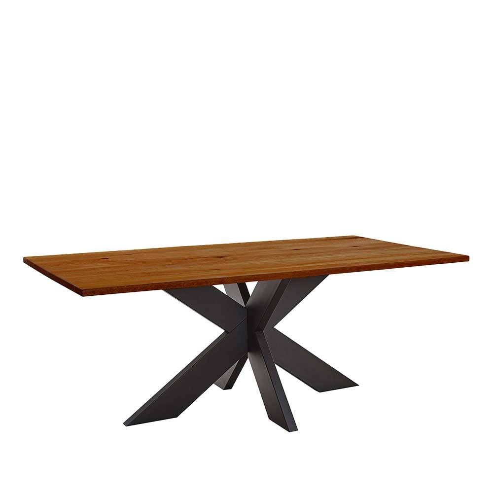 Esszimmer Tisch Randolpho aus Zerreiche Massivholz braun geölt und Metall
