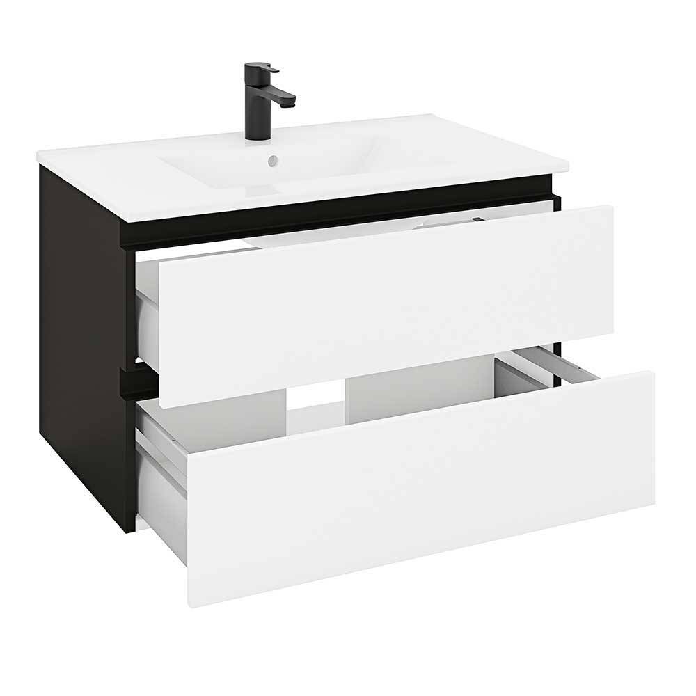Badezimmermöbel Set Kiazu in Weiß und Schwarz (dreiteilig)