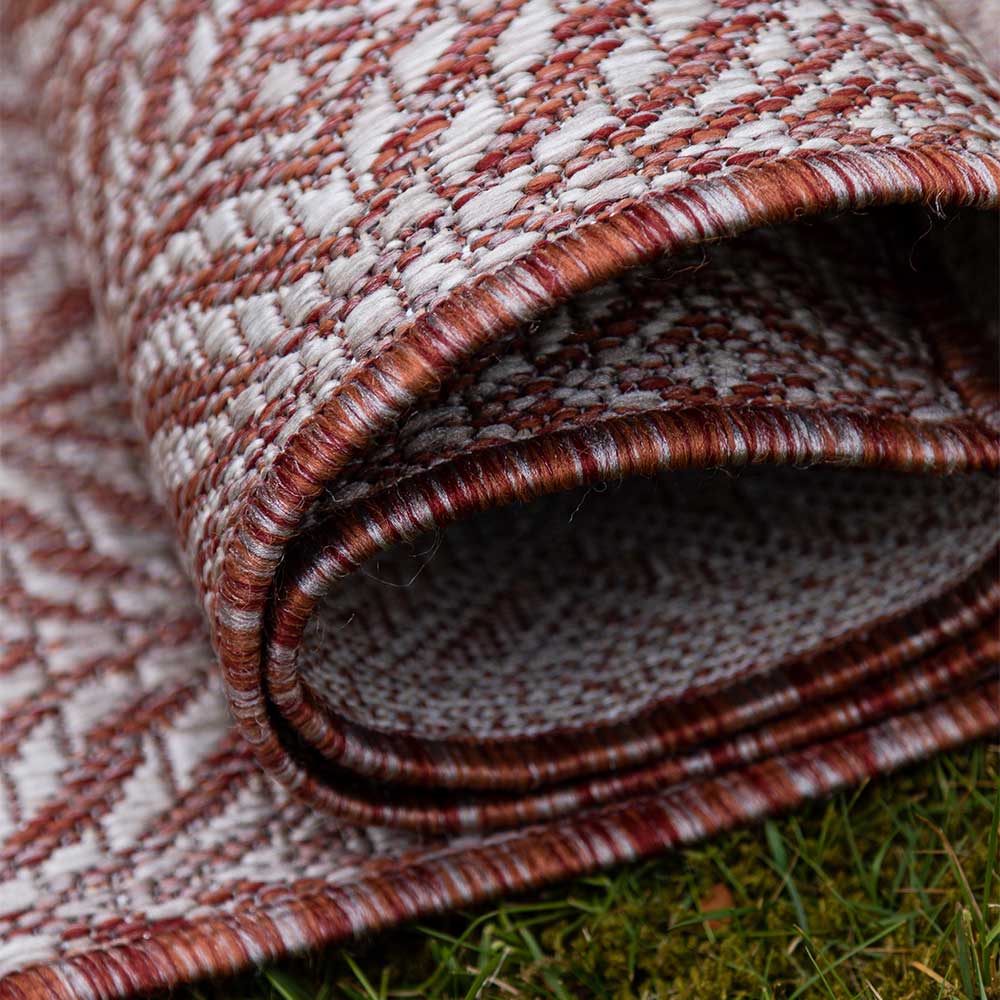 Outdoor Teppich Yason in Rostrot und Cremefarben maschinell gewebt