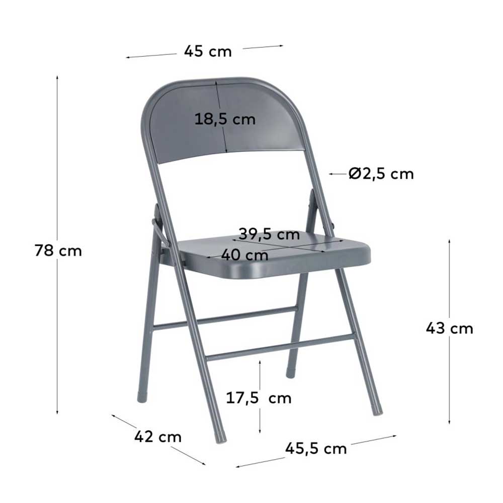Klappbare Metall Stühle Cizio in Dunkelgrau mit 43 cm Sitzhöhe (2er Set)