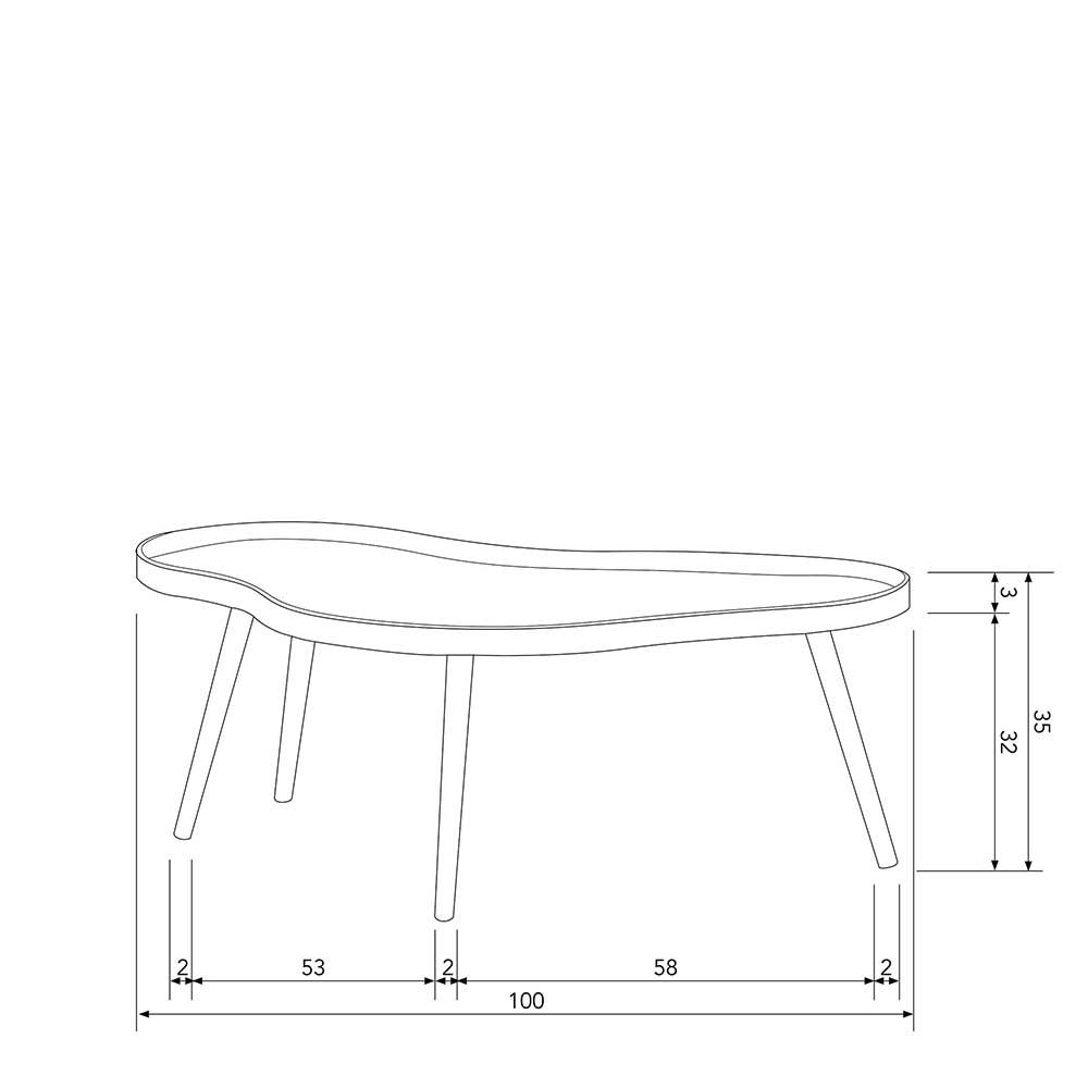 Couchtisch Set Jaif in Beige mit gebogener Tischplatte (zweiteilig)