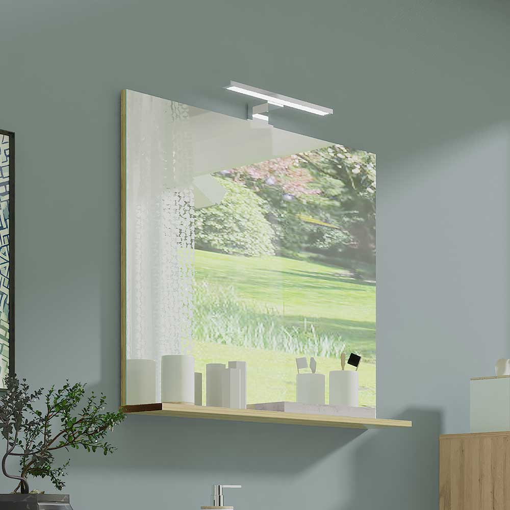 Badezimmerspiegel Mazuera in Wildeichefarben mit LED Beleuchtung