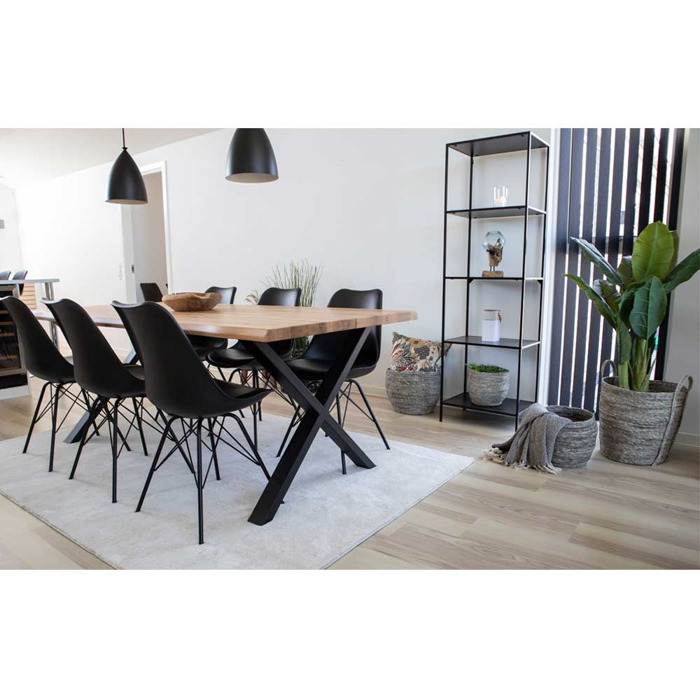 Loft Design Essgruppe Maia mit Eichentisch und schwarzen Stühlen (siebenteilig)