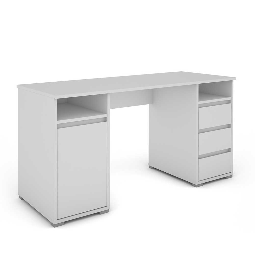 Weißer Schreibtisch Nagati mit drei Schubladen und Tür 138 cm breit
