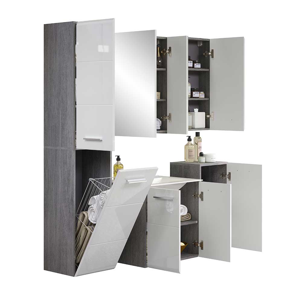 Bad Set mit Spiegelschrank Cisca in modernem Design - Wandmontage (fünfteilig)