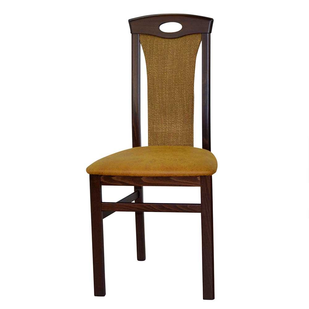 Esstisch Stühle Anno in Nussbaumfarben und Ocker Gelb (2er Set)