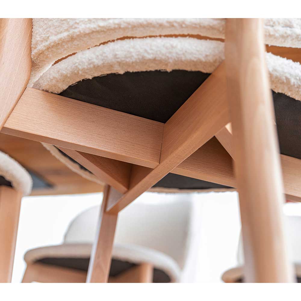Skandi Design Esstisch Stühle Vild in Cremefarben mit Gestell aus Buche (2er Set)
