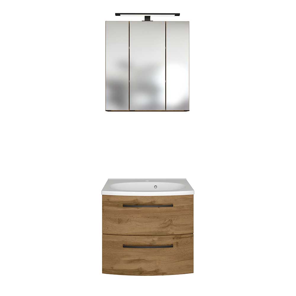 Waschplatz Gäste WC Longos mit Spiegelschrank Holzoptik Wildeiche (zweiteilig)