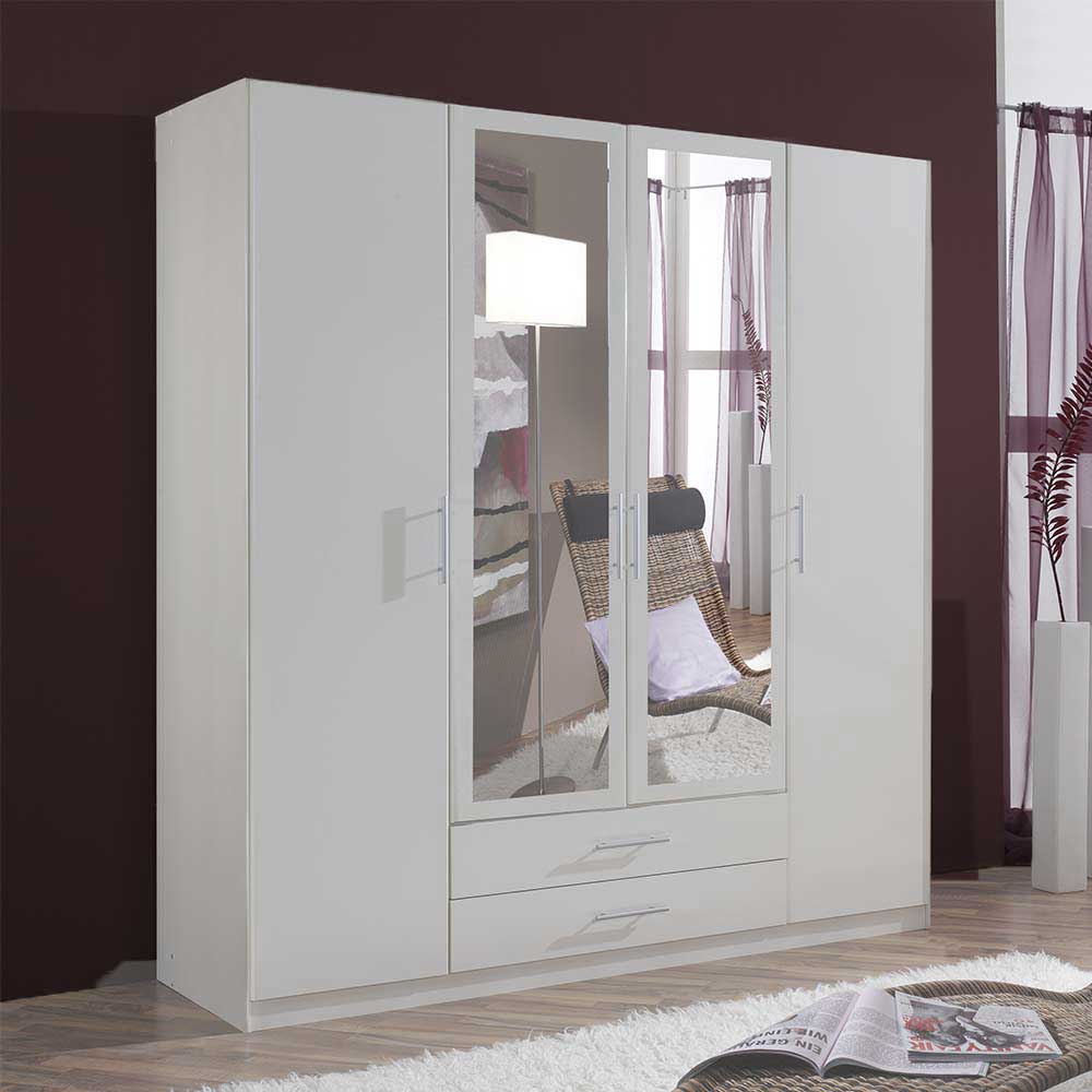 Weißer Kleiderschrank Lyra mit Spiegeltüren und zwei Schubladen
