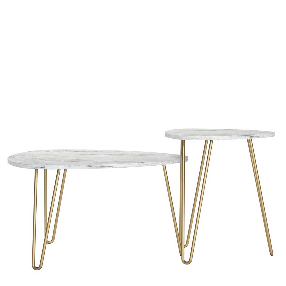 Wohnzimmer Tisch Set Scotia in Weiß und Goldfarben im Retrostil (zweiteilig)