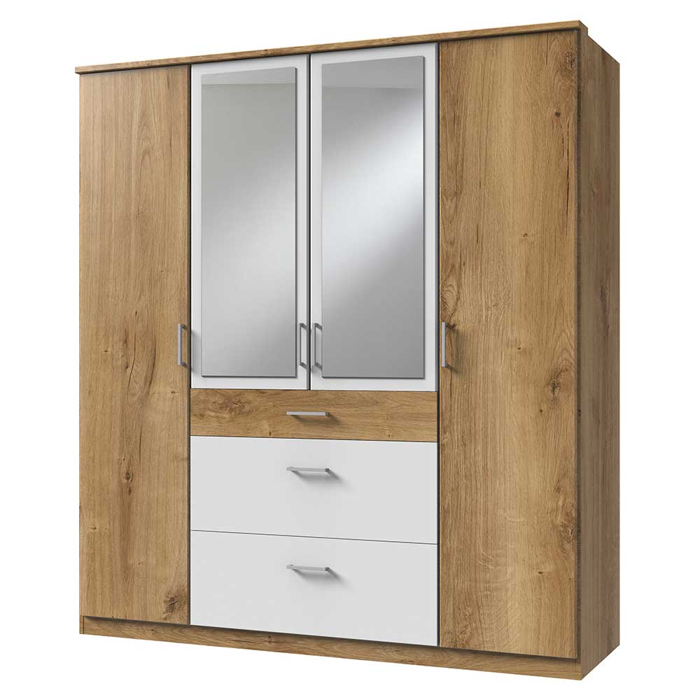 Kleiderschrank Concista in Plankeneiche Holzoptik & Weiß mit Spiegeltüren
